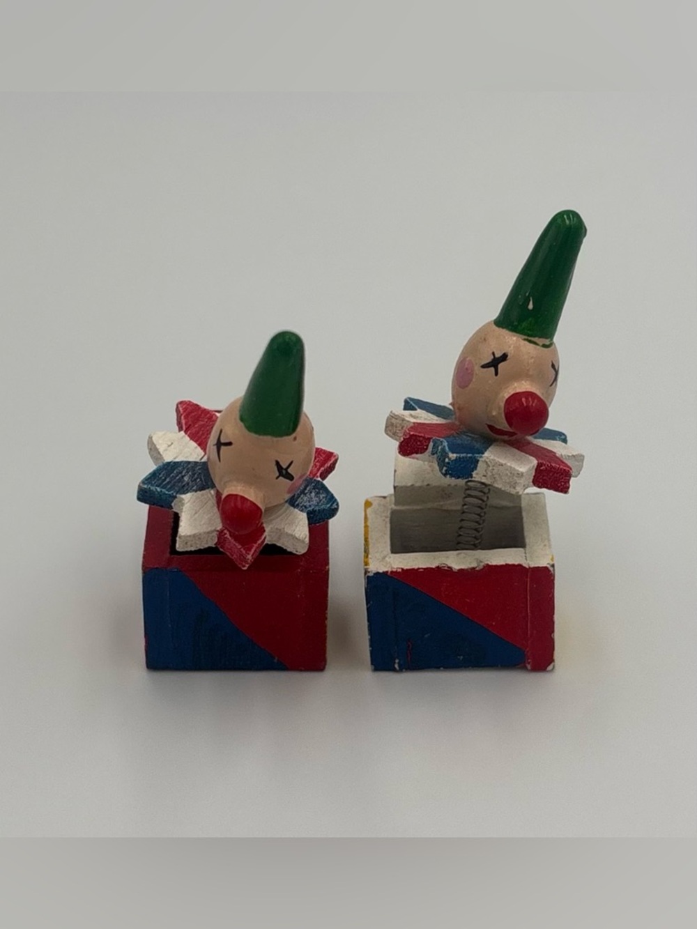Vintage Wooden Jack in the Box Clown Toy Lot 2-Mini Dollhouse Pop-Up Spring Toy